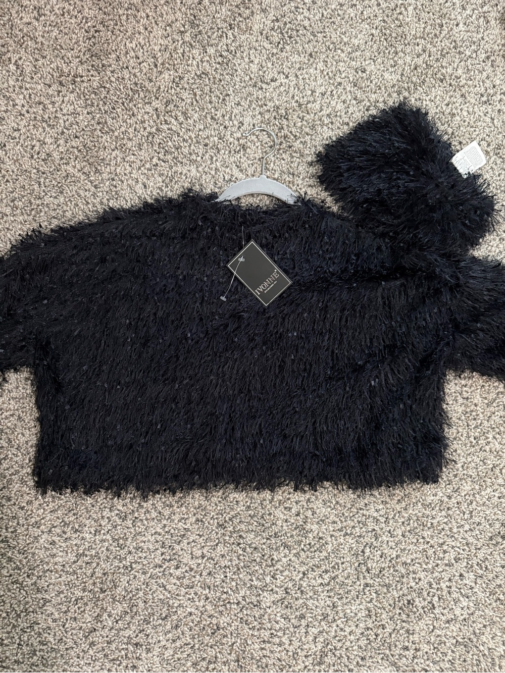 Black Fuzzy Crop Sweater - Women's
